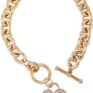 Goldtone Heart Charm Chain Toggle Bracelet Women Stylish Jewelry Accessory